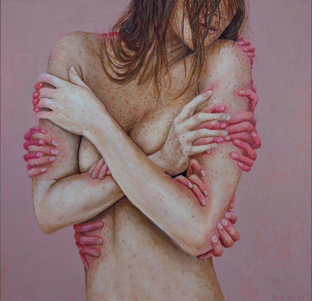 Miloš Ilić, Obsession, oil on oil & acrylic paper, 27.5 × 26.5 cm
