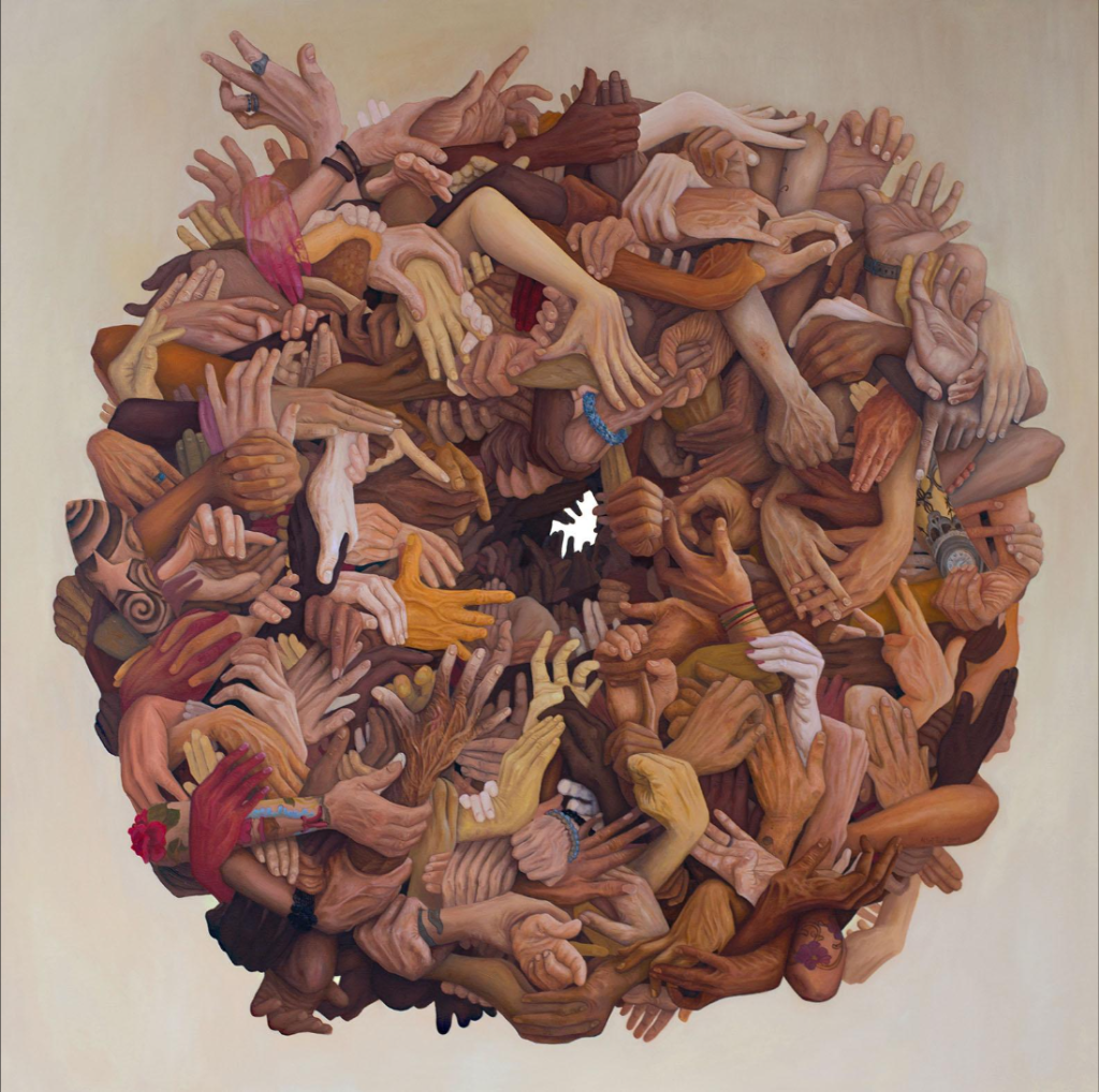 Miloš Ilić, Oneironautics, oil on canvas, 150 × 150 cm