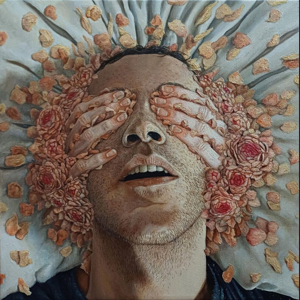 Miloš Ilić, Touch, oil on canvas, 34.8 × 34.8 cm