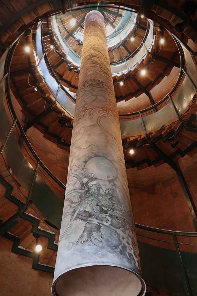 Aviv Grinberg, I Opened the Door of Fire, 2024, installation view, historic water tower, Kiryat Tivon