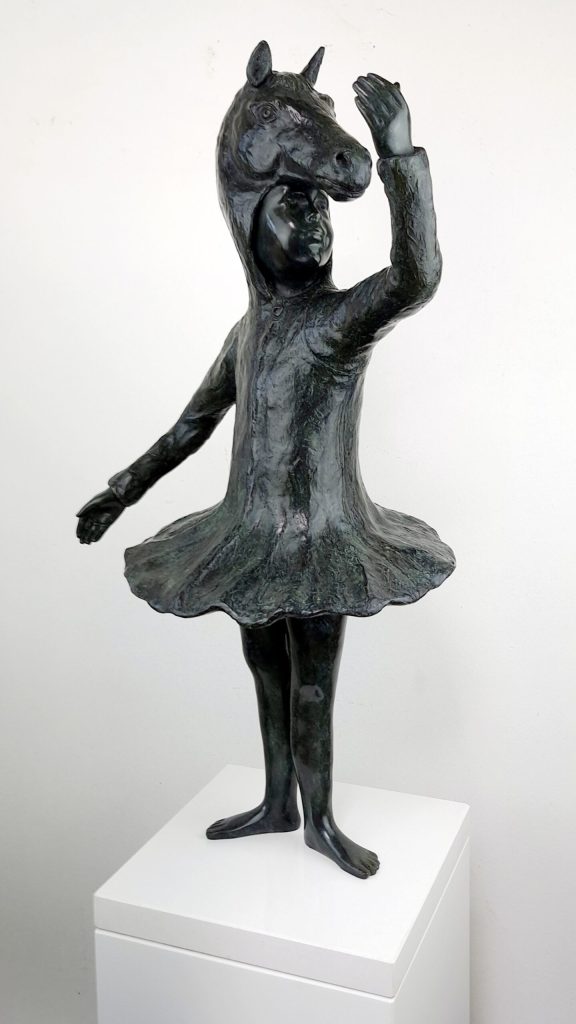 Hannes Verhoeven, "Pas De Deux," bronze, 70 cm — child in a horse costume and tutu, mid dance pose