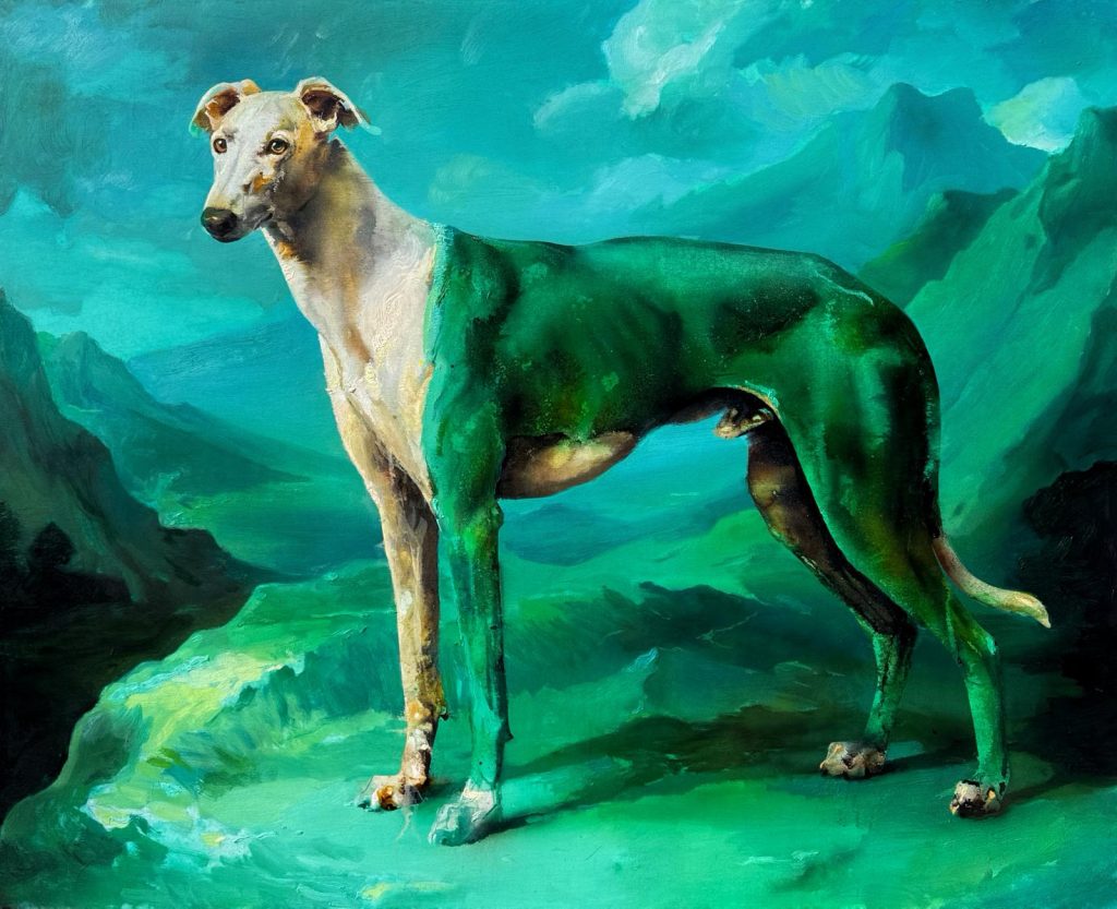 Alberto Fernández Hurtado, Espera verde, 2026, oil on wood – Deep Forest, 3 Punts Galeria, Barcelona 2026