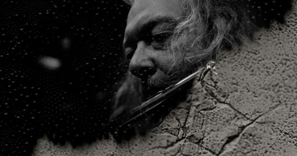Still from Jaki Irvine’s video installation Five lines of song-smoke showing flautist Joe O’Farrell, Frith Street Gallery, London, 2026