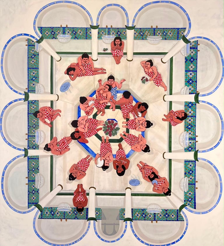 Ömer Faruk Erdoğan, Hamam, acrylic on canvas, 2026, Arete gallery Ankara exhibition