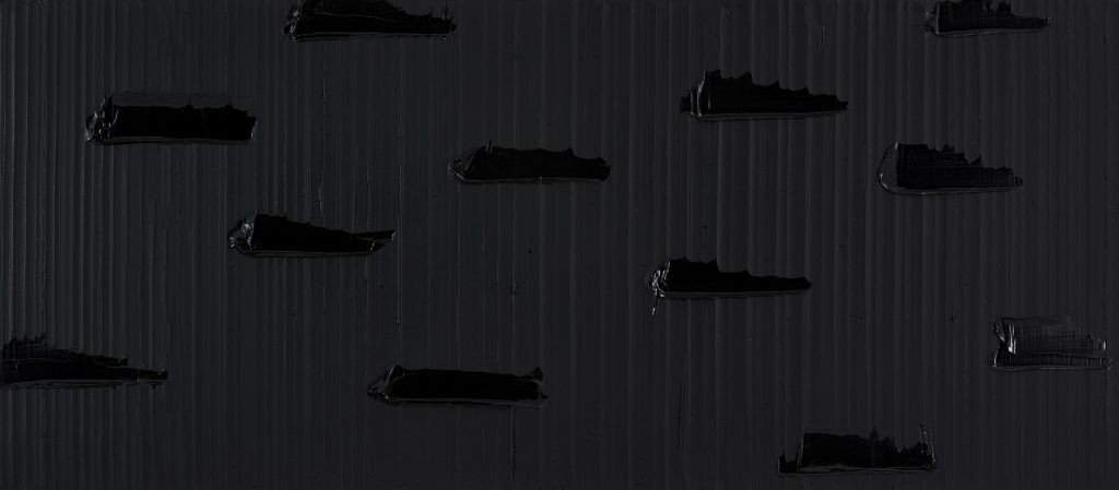 Pierre Soulages Outrenoir black painting, exhibition at Timothy Taylor, London, 2026