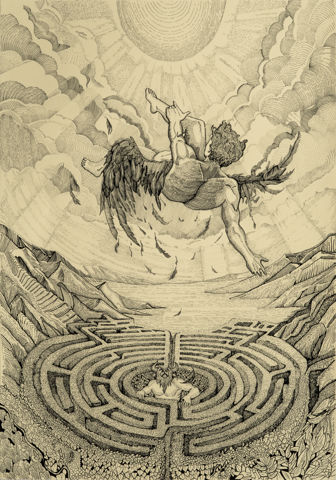 Tuba Şamlı, IKARUS, 2026, acrylic pen on paper — The Drowned Gods at x-ist gallery, Istanbul, 2026